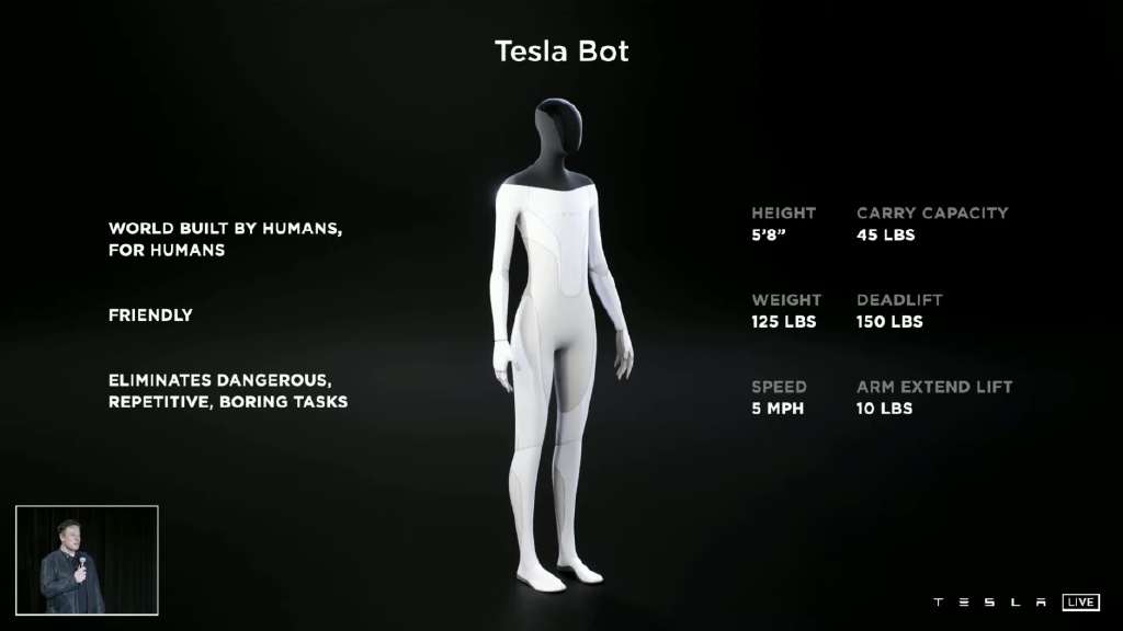 特斯拉发布Tesla Bot人型机器人 马斯克：已拥有所有制造所需零件