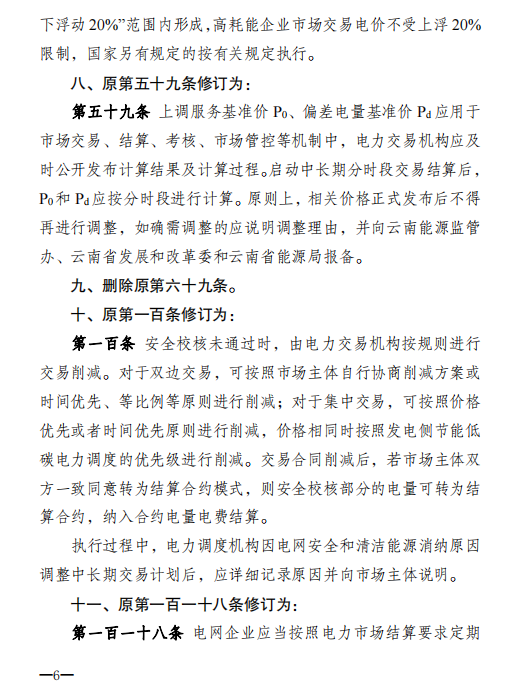 《云南电力中长期交易实施细则》补充修订条款
