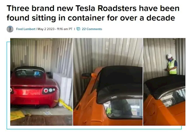 三辆初代特斯拉Roadster遗弃国内：正运往美国拍卖 价格超千万